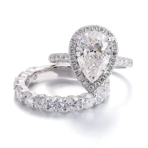 Pear Cut Ring Set round set Accent Halo