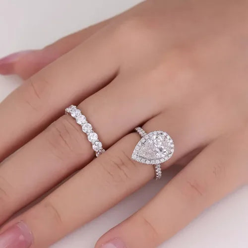 Pear Cut Ring Set round set Accent Halo